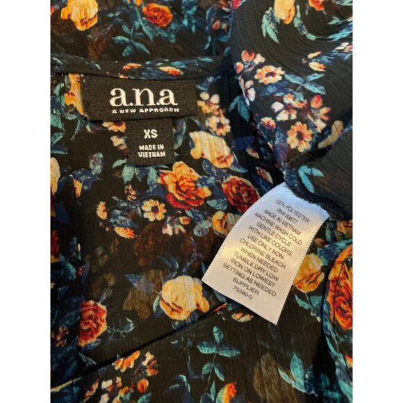 A.N.A. semi sheer floral ruffled top XS autumn colors boho micro print - Picture 7 of 7